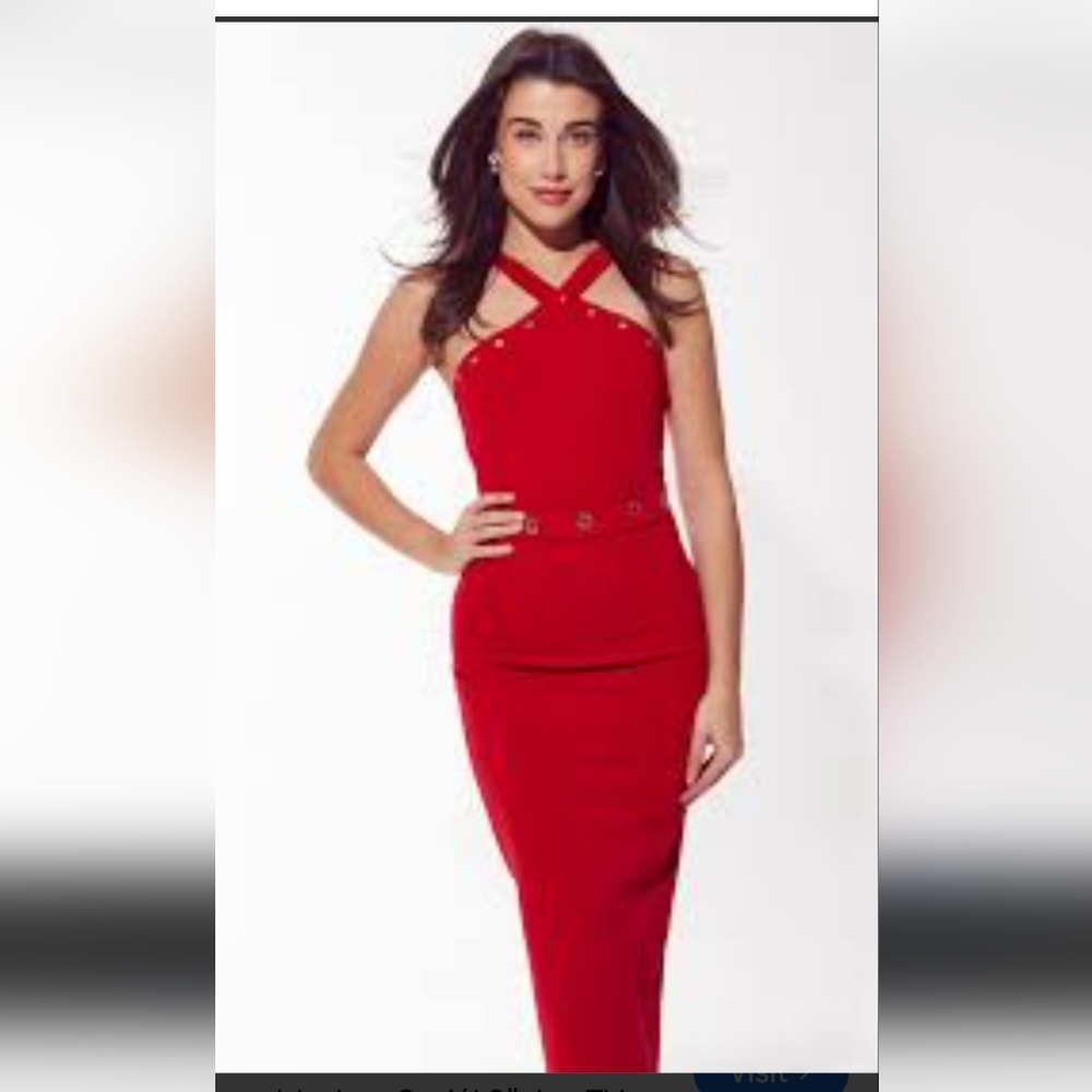 Zara Two Piece Red Bodycon Set | Strappy Bodysuit + Pencil Skirt - Picture 2 of 16
